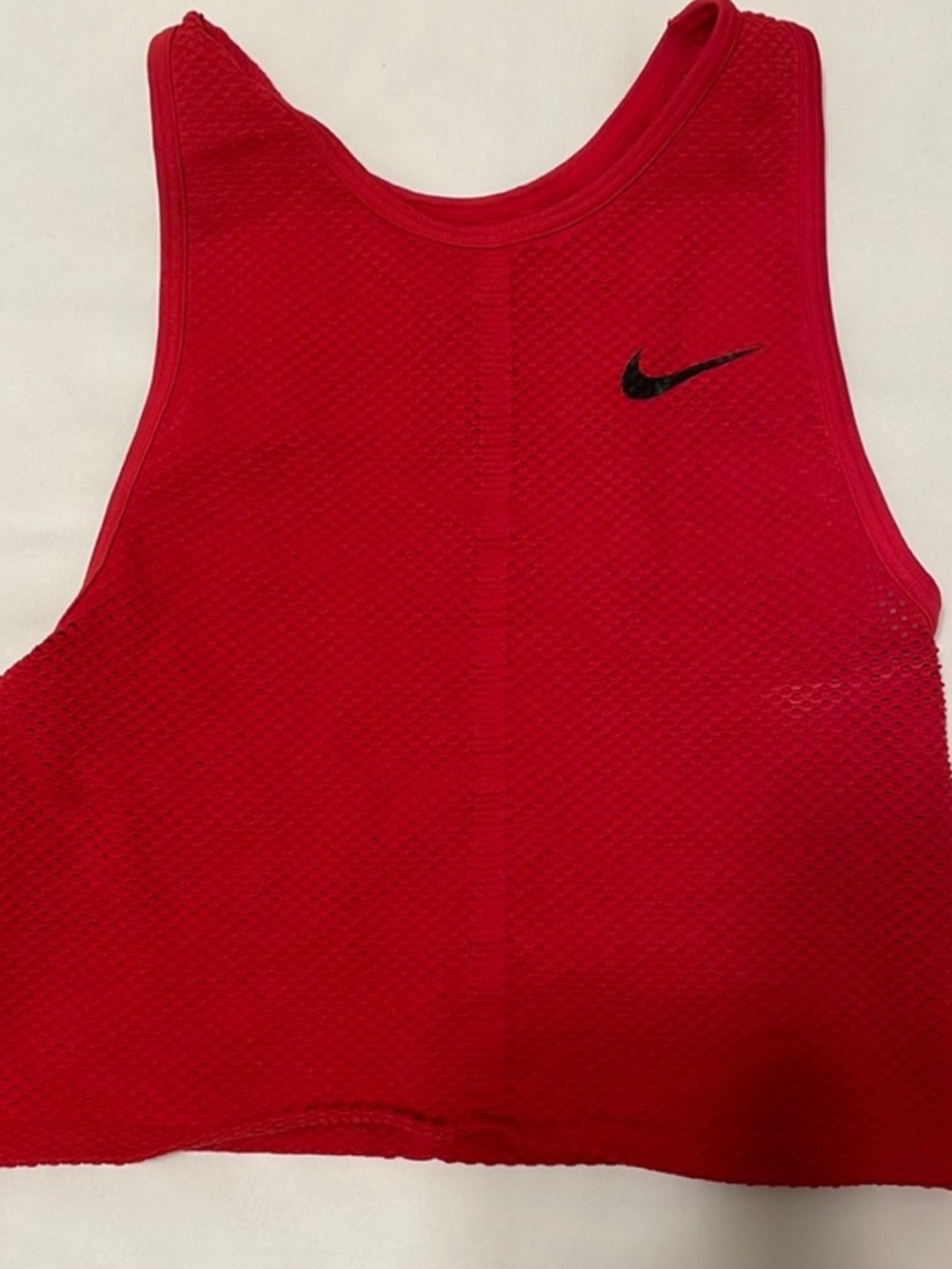 Nike Red Athletic Dri-FIT Crop Tank with White Swoosh